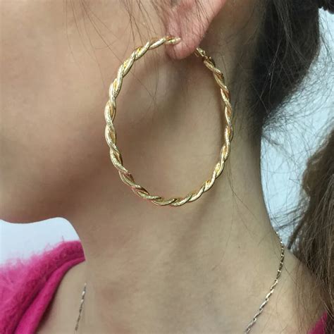 Alloy 65mm Diameter Big Hoop Earrings For Women 2018 Fashion Jewelry Twisted Circle Gold Color