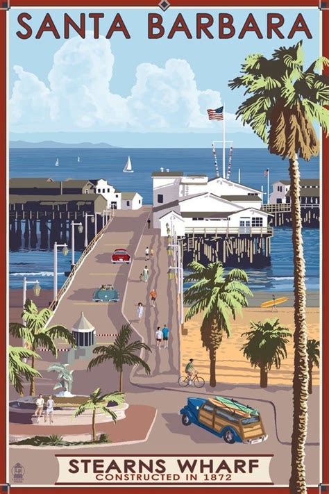 Santa Barbara California Sterns Wharf Lantern Press Etsy Travel