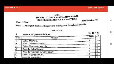 Business Statistics And Analytics Question Paper Pattern Aktu Mba
