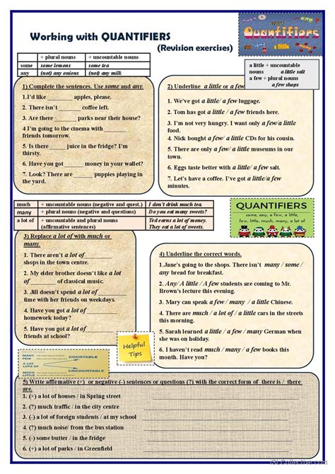 Working With Quantifiers Revision E English Esl Worksheets Pdf Doc