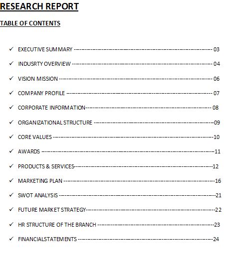 Research Report Table Of Contents Template Free Report Templates