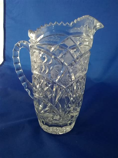 A Beautiful 22 Oz Cut Glass Pitcher With Multiple Designs And Etsy