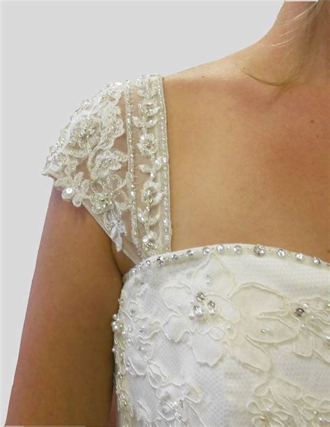 Detachableremovable Cap Sleeves Appliqued Lace Over Tulle And Beaded
