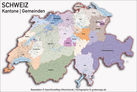 Die kantone haben eine gewisse autonomie, da sie jeweils über eine eigene verfassung sowie. Schweiz Vektorkarte Kantone Gemeinden - grebemaps Kartographie