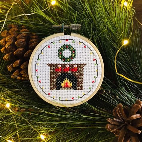 Christmas Cross Stitch Pdf Pattern Fireplace Etsy