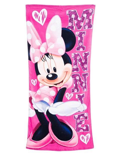 Disney Girls Minnie Mouse Pink Hearts Beach Towel