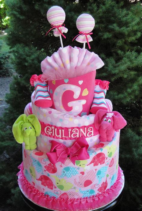 Baby Girl 3 Tier Diaper Cake With Elephant Themed Blanket Facebook