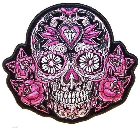 Pink Sugar Skull And Roses Patch Sugar Skull Tattoos Pink Skull