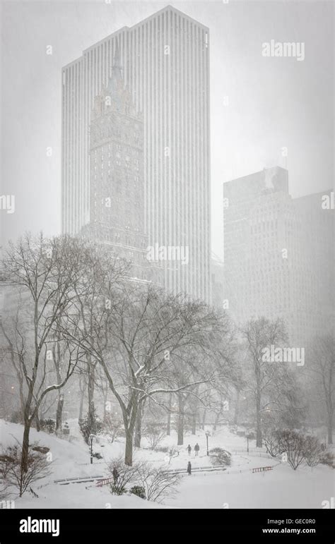Upper East Side Skyscrapers In Winter Snowfall From Central Park