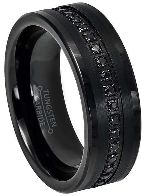 Black Cz Eternity Wedding Band Mens Cz Wedding Ring Tungsten Blue