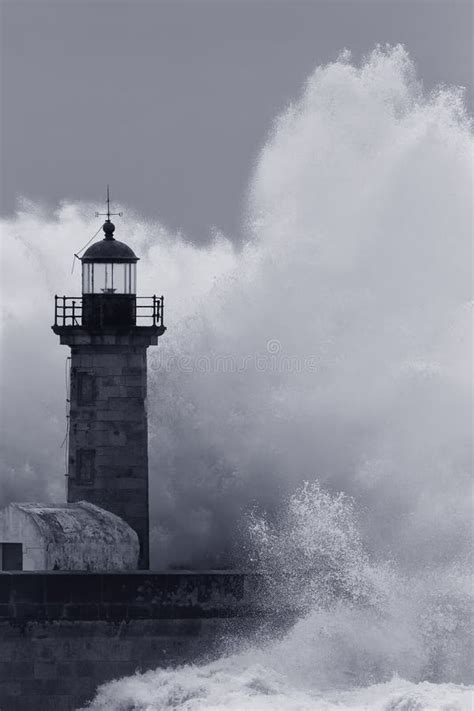 Stormy Wave Over Old Lighthouse Stock Photo Image Of Tide Hurricane