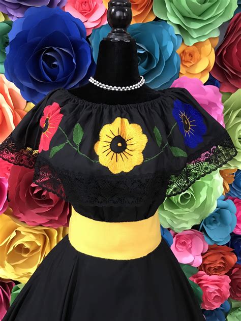 Mexican Black Dress With Top Handmade Beautiful Frida Kahlo Style