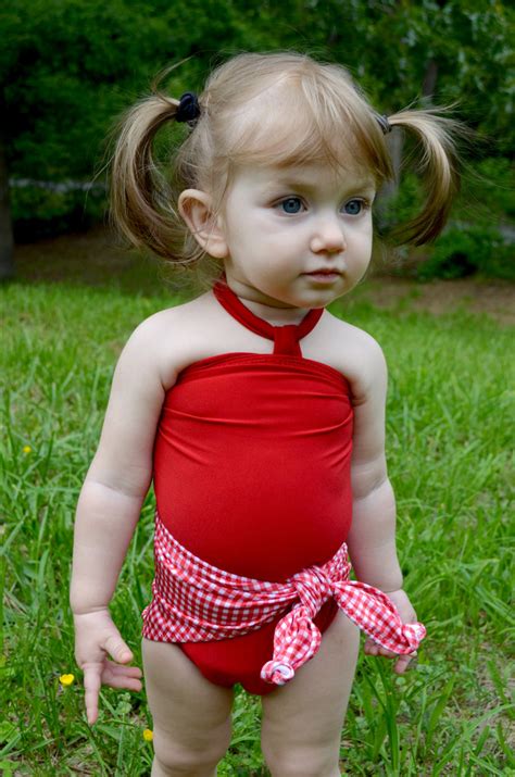Baby Bathing Suit Red Gingham Print With True Red Wrap Around Swimsuit