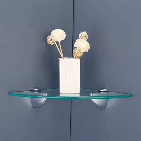 Kes Shower Corner Glass Shelf 8mm Thick Tempered Glass Shelf For Bathroom Wall Mount Triangular