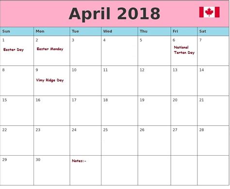 April 2018 Canada Holidays Calendar Holiday Calendar Canada Holiday