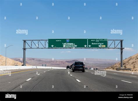 Interstate 15 Las Vegas Freeway And Highway 58 Bakersfield Signs In The