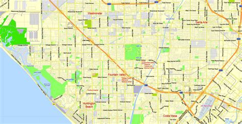Los Angeles Metro Area Pdf Map California Us Exact Vector Map Street