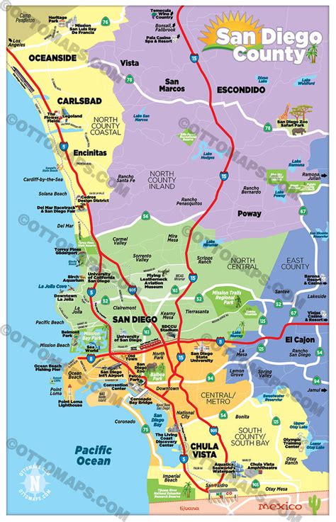 San Diego County Tourist Map Otto Maps