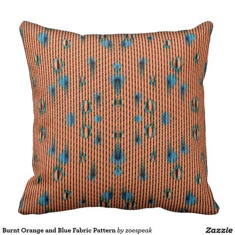 Burnt Orange And Blue Fabric Pattern Throw Pillow Blue