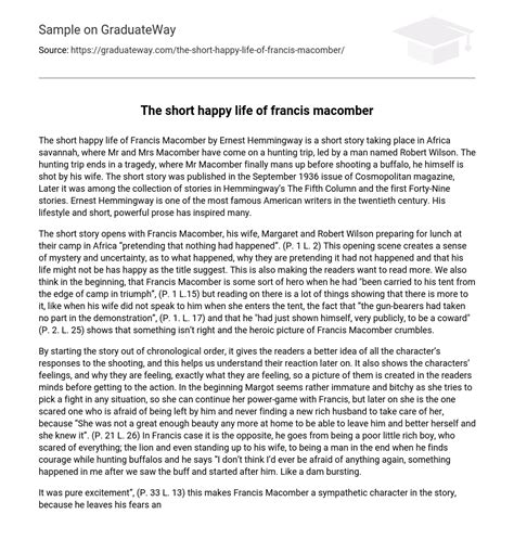 ⇉the Short Happy Life Of Francis Macomber Short Summary Essay Example Graduateway