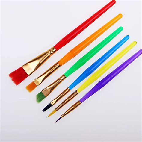 6 Pcsset Colorful Tip Flat Child Paint Brushe Plastic Handle Nylon