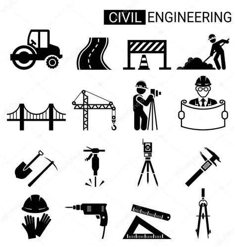 Set Of Civil Engineering Icon Design For Infrastructure Construction