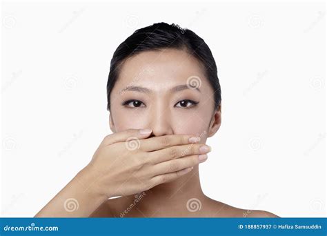 Woman With Hand Over Her Mouth Conceptual Image Stock Image Image Of