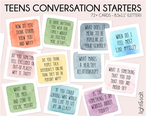 Therapy Questions Cards For Teens Conversation Starters Etsy Australia