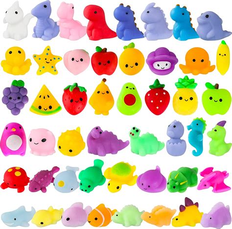 48pcs Mochi Squishy Toys Fruit Dinosaur Animal Stress Relief Squeeze