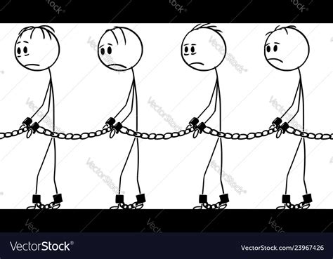 Cartoon Line Slaves Walking In Chains Royalty Free Vector
