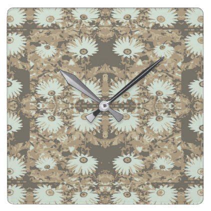 Vintage Daisy Floral Pattern Square Wall Clock Flower Print Gifts