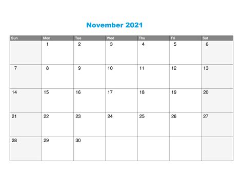 Free Printable November 2021 Calendar Blank Template In Pdf And Word