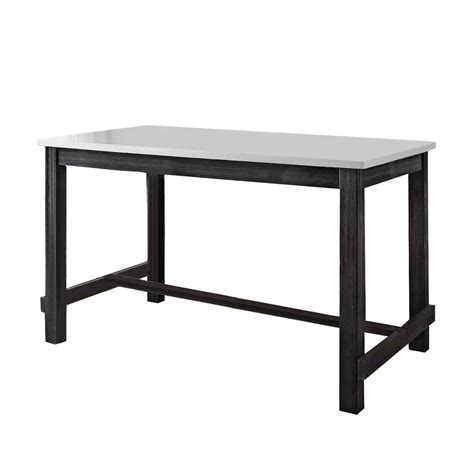 Rectangular Marble Top Counter Height Wooden Table With Trestle Base