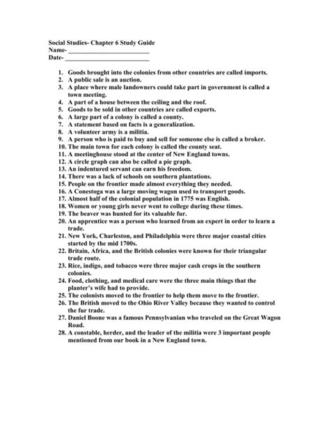Social Studies Chapter 6 Study Guide