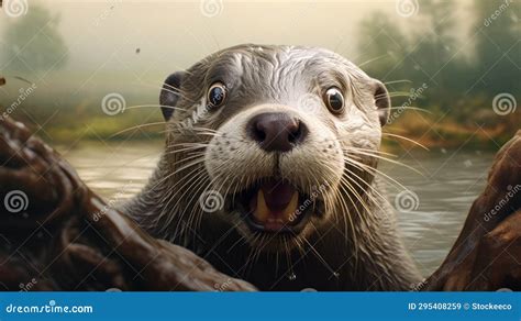 Surprised Otter Playing In Water A Lively And Quirky Artistic