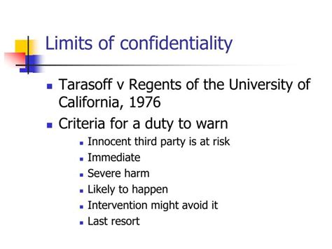 Ppt Privacy Confidentiality And Duty To Warn Carol Bayley Phd Chw