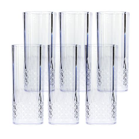 Clear Crystal Effect Highball 6pk Long Drinking Plastic Glasses Tumbler Reusable Ebay