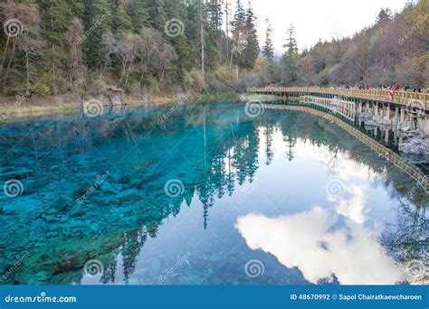 Blue Lake Reflect Sky At Jiuzhaigou National Stock Photo Image Of