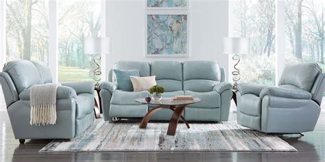 Vercelli Aqua Leather 3 Pc Living Room With Reclining Sofa Rooms To Go