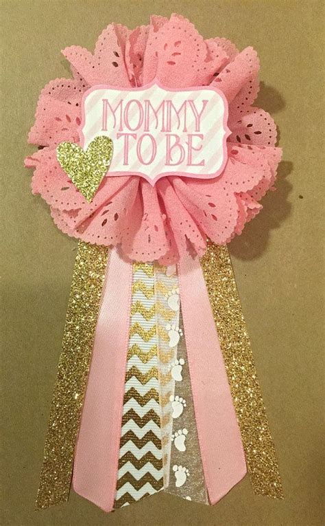 Pink And Gold Baby Shower Mommy To Be Flower Ribbon Pin Corsage Glitter