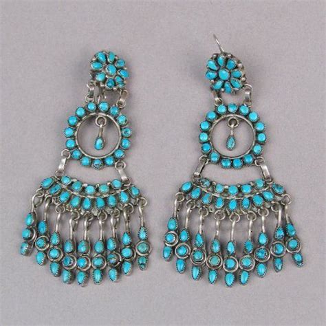 Vintage Navajo Turquoise Chandelier Earrings Zuni Turquoise