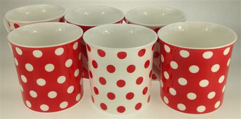 Set Of Six Polka Dot Cascade Tea Coffee Mugs China Cups By Leonardo