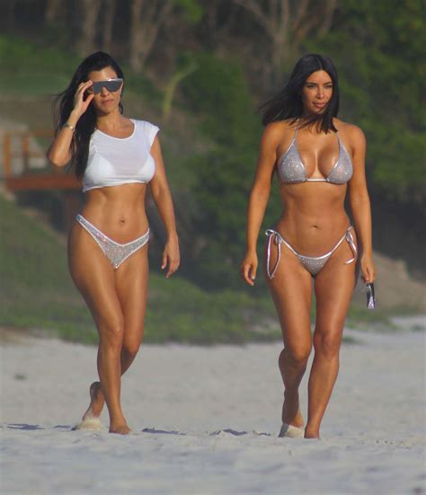 Kim And Kourtney Kardashian In Bikini On The Beach In Puna Mita Gotceleb