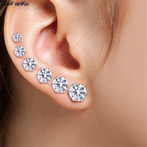 Pairs Sets Aaa Cubic Zirconia Earrings Piercing Small Round Ear Studs