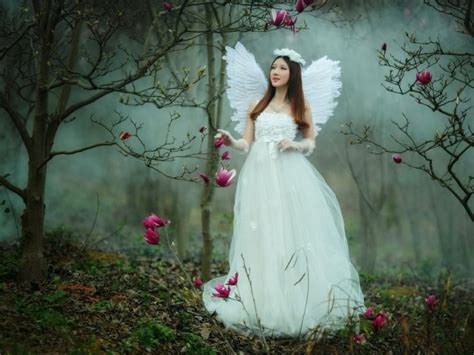 Angel In The Forests Girl Angel Flowers Forests White Hd