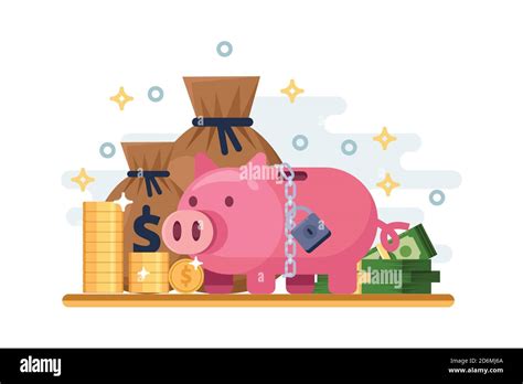 Saving And Protection Money Deposit Vector Flat Illustration Of Piggy