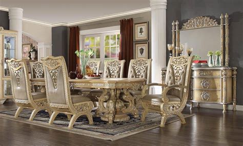 Buy Homey Design Hd 8015 Dining Table Set 9 Pcs In Ivory Silver Warm