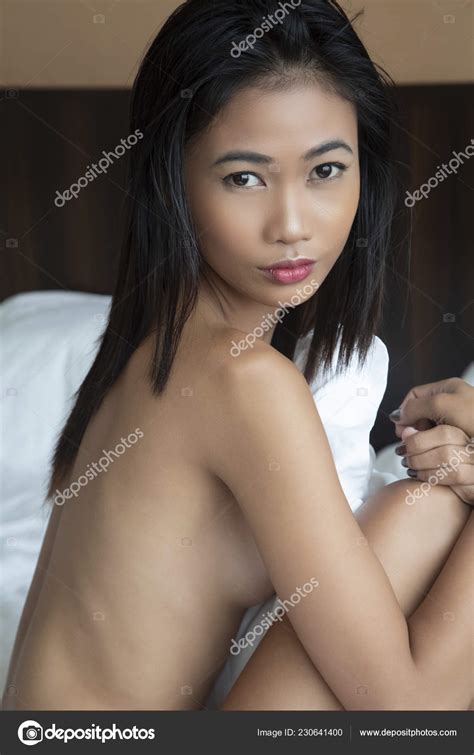 Beautiful Asian Woman Posing Nude Bed White Sheets Stock Photo By Dndavis