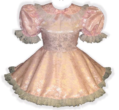 Heather Custom Fit Lacy Pink Brocade Adult Lg Baby Sissy Dress Leanne Lpd