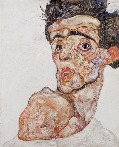 Egon Schiele Self Portrait With Raised Naked Shoulder